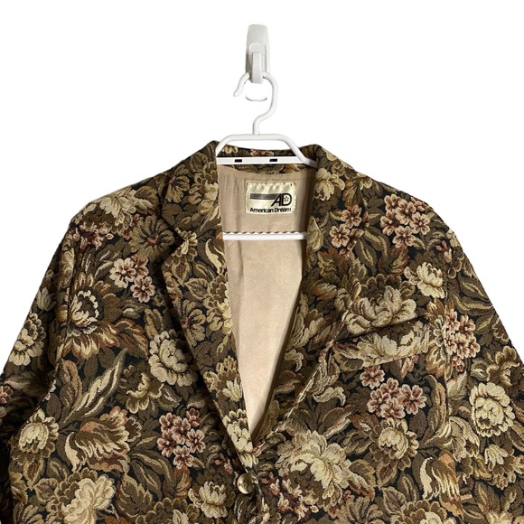 American Dream Women's Vintage Flower Motif Linen Blazer - Picture 2 of 9